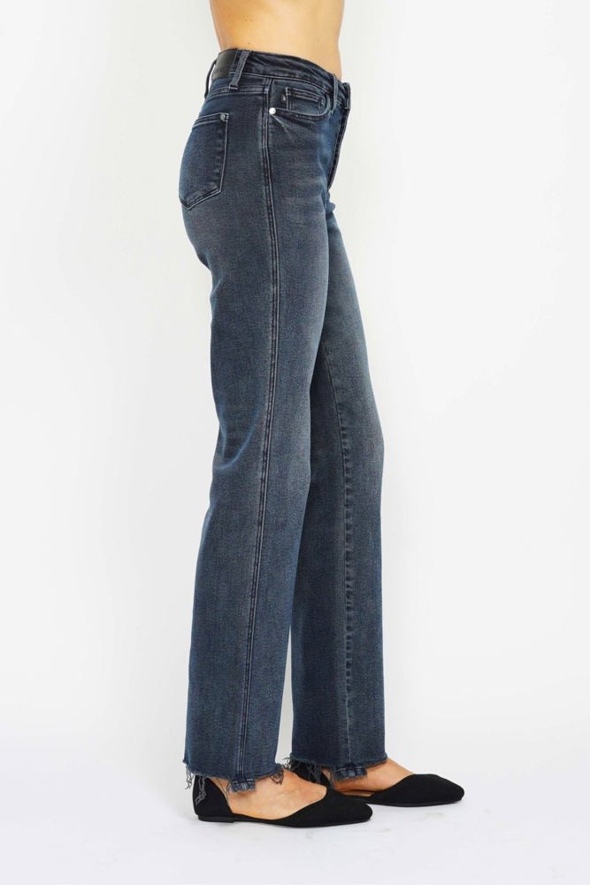 Judy Blue High Waist Button Fly Destroy Hem Straight Denim 88912 - Plus