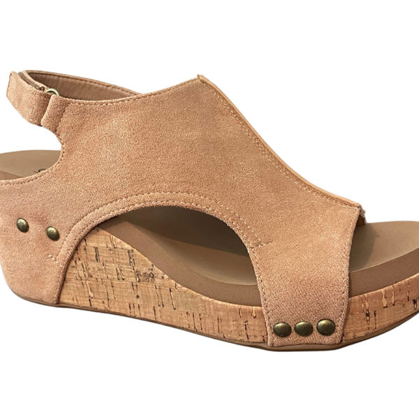 Corky's Carley Wedge, Camel Faux Suede