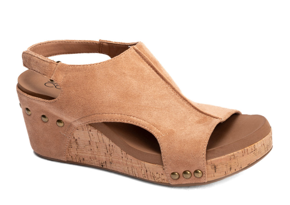 Corky's Carley Wedge, Camel Faux Suede