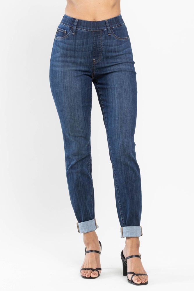 Judy Blue High Waist Pull On Double Cuff Slim Denim 88750