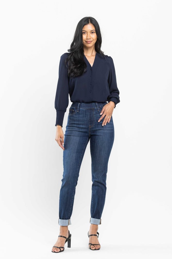 Judy Blue High Waist Pull On Double Cuff Slim Denim 88750 - Plus