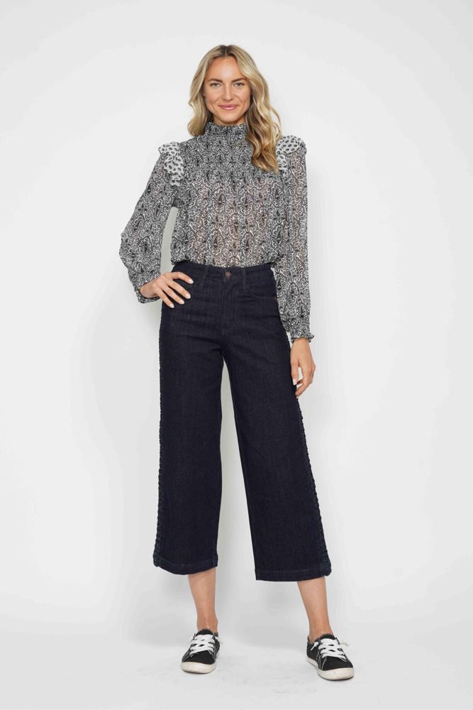 Judy Blue High Waist Side Seam Braid Detail Wide Leg Crop Denim 88851