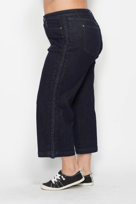 Judy Blue High Waist Side Seam Braid Detail Wide Leg Crop Denim 88851