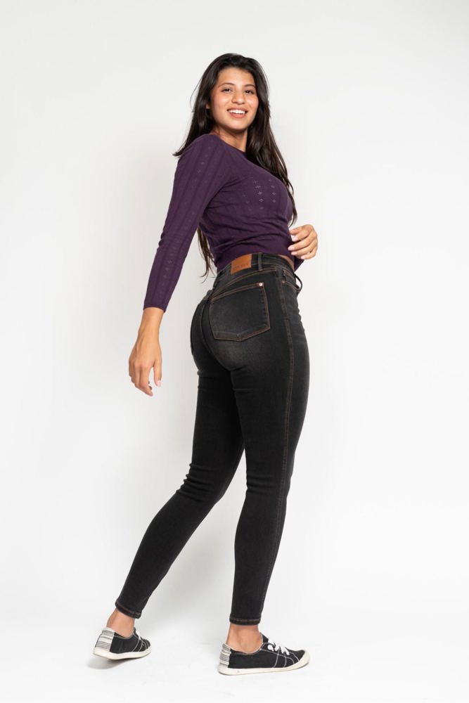 Judy Blue High Waist Tummy Control Black Wash & Contrast Thread Skinny 88768