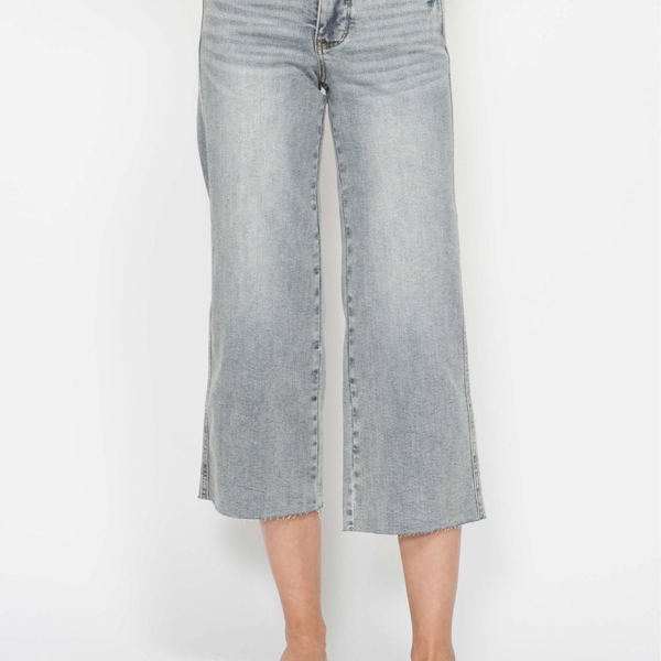 Judy Blue Mid Rise Tummy Control Raw Hem Wide Leg Crop Denim 88903 - Plus