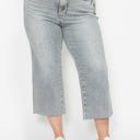  Judy Blue Mid Rise Tummy Control Raw Hem Wide Leg Crop Denim 88903