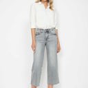  Judy Blue Mid Rise Tummy Control Raw Hem Wide Leg Crop Denim 88903