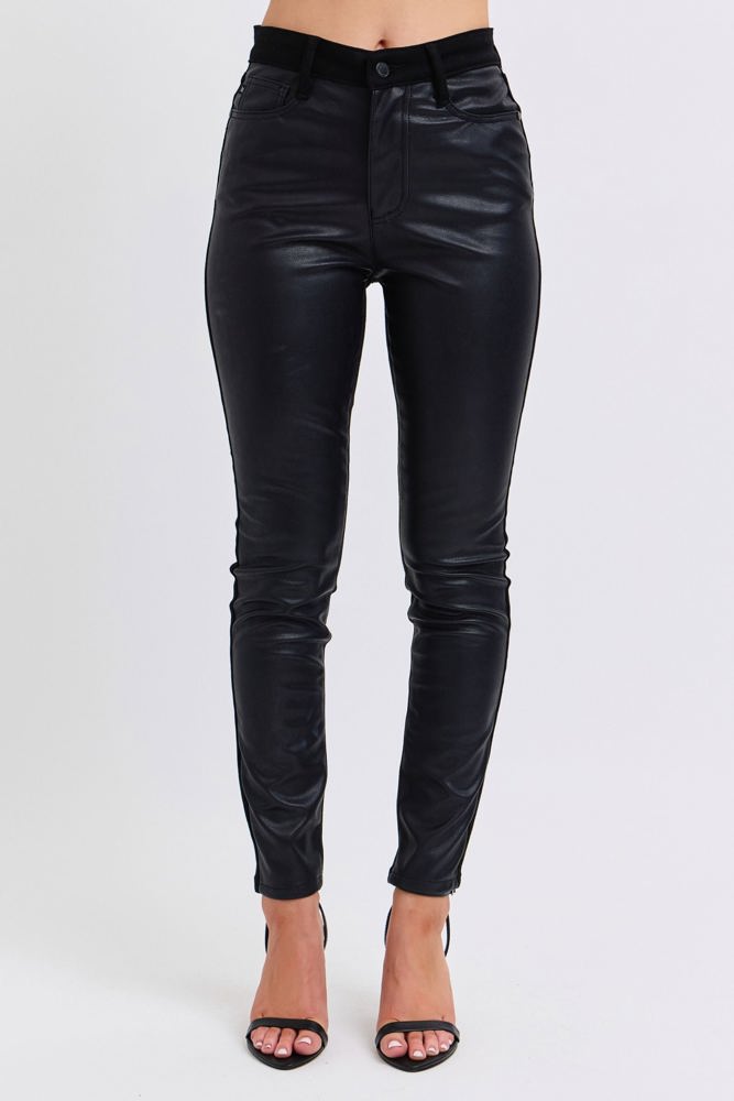 Judy Blue High Waist Faux Leather & Denim Skinny 88810