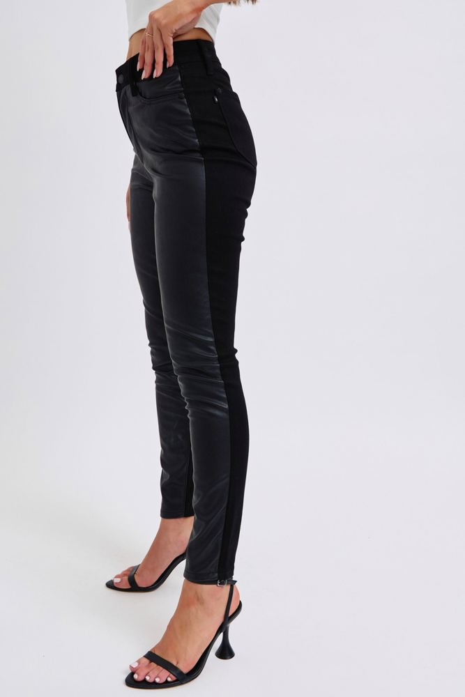 Judy Blue High Waist Faux Leather & Denim Skinny 88810