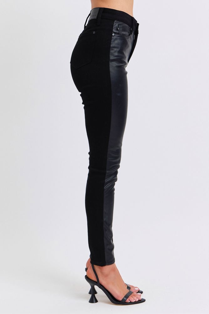 Judy Blue High Waist Faux Leather & Denim Skinny 88810