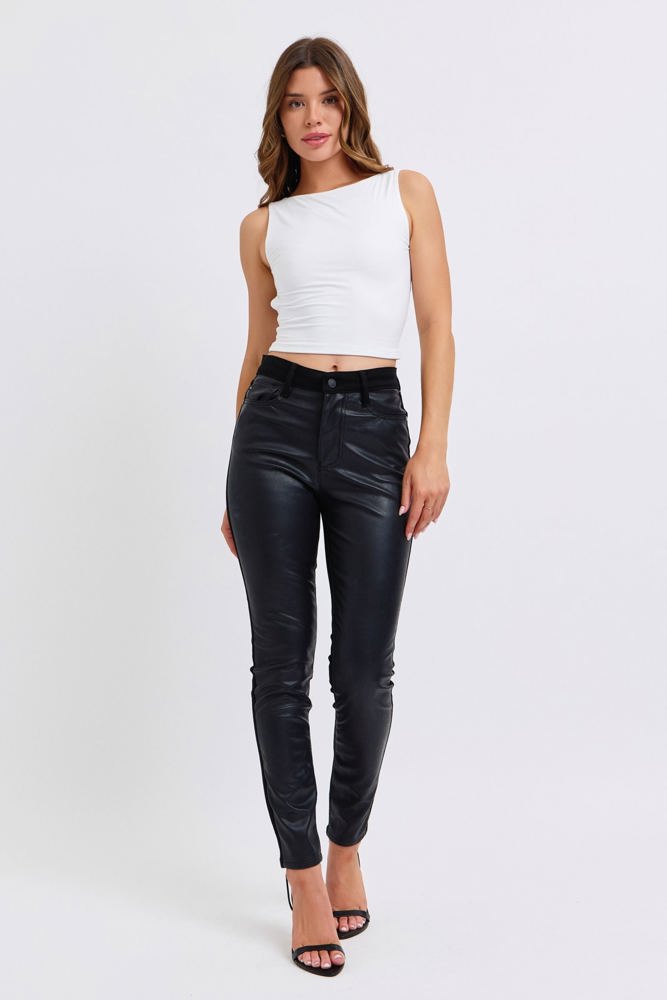 Judy Blue High Waist Faux Leather & Denim Skinny 88810