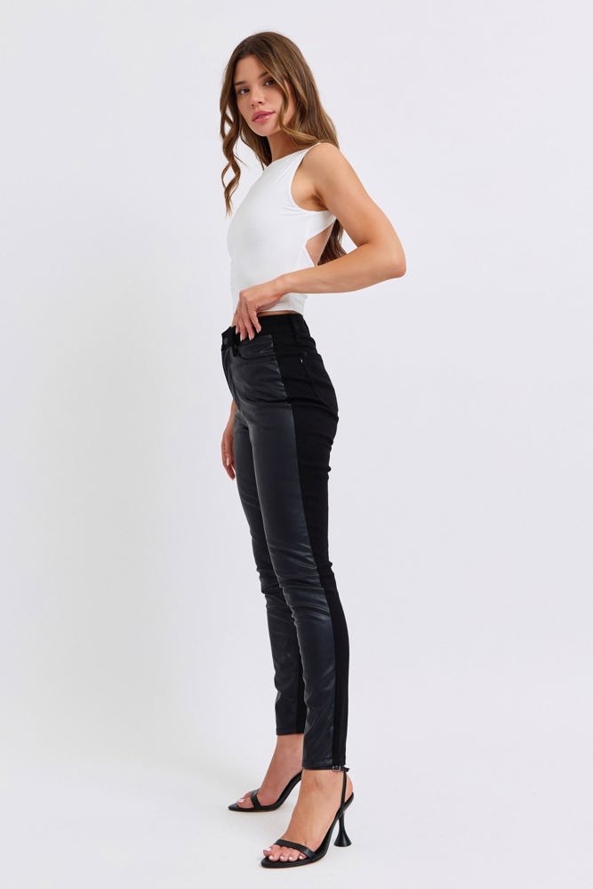 Judy Blue High Waist Faux Leather & Denim Skinny 88810