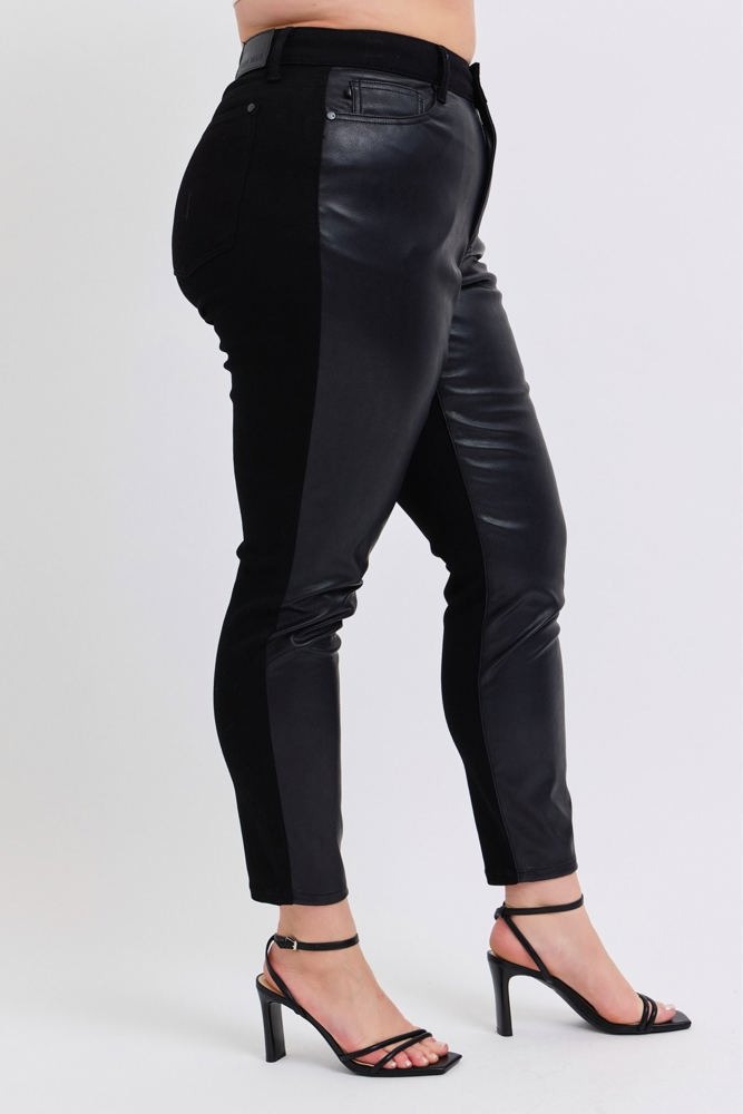 Judy Blue High Waist Faux Leather & Denim Skinny 88810