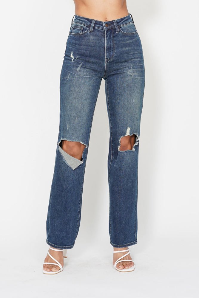 Judy Blue High Waist Knee Ripped Dad Denim 88680 - Plus