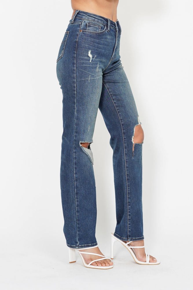 Judy Blue High Waist Knee Ripped Dad Denim 88680 - Plus