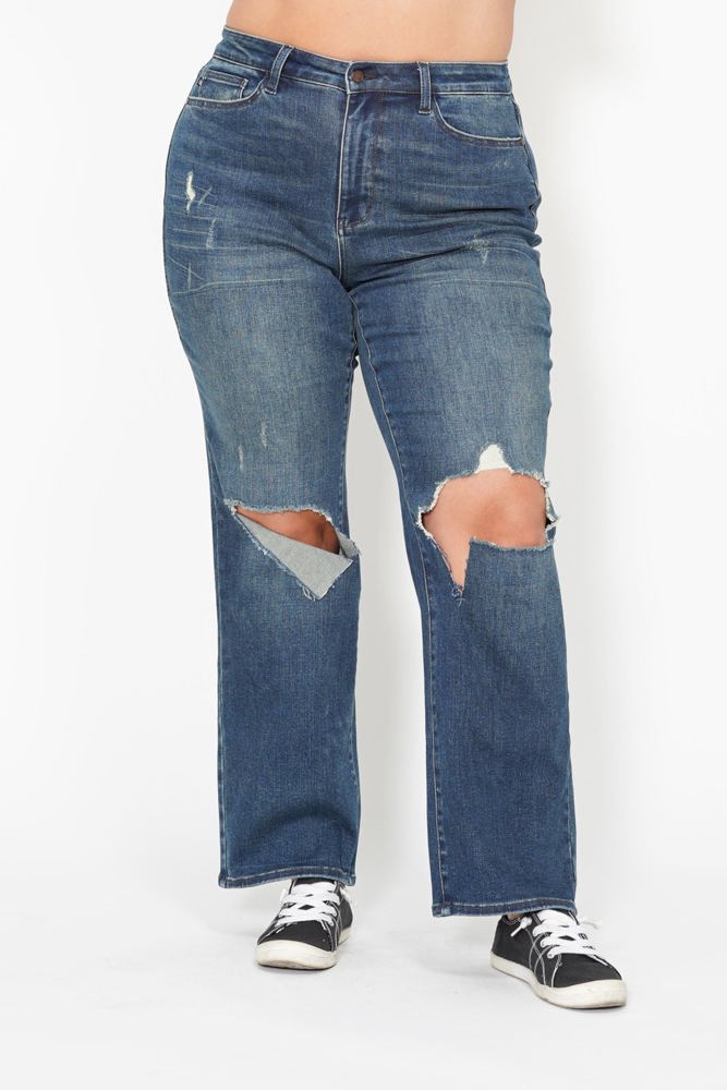 Judy Blue High Waist Knee Ripped Dad Denim 88680 - Plus