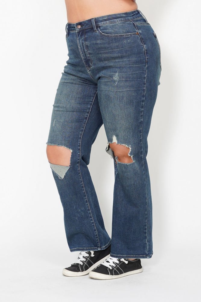 Judy Blue High Waist Knee Ripped Dad Denim 88680 - Plus