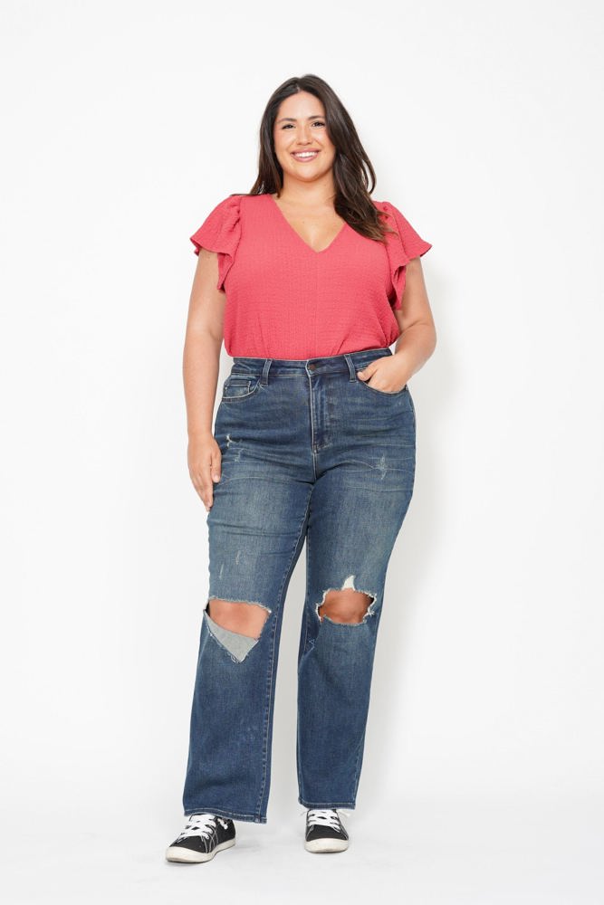 Judy Blue High Waist Knee Ripped Dad Denim 88680 - Plus