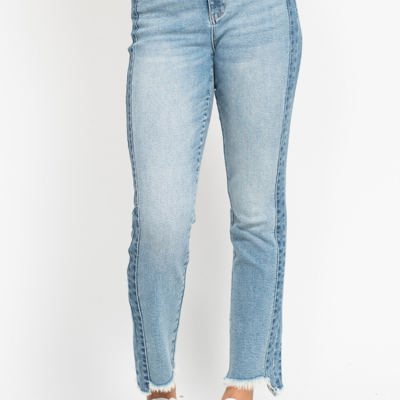 Judy Blue High Waist Vintage Wash Side Panel Detail & Hi Lo Fray Hem Slim Denim 88536 - Plus