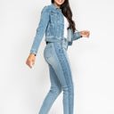  Judy Blue High Waist Vintage Wash Side Panel Detail & Hi Lo Fray Hem Slim Denim 88536