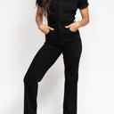  Judy Blue High Waist Garment Dyed Black Tummy Control Short Sleeve Straight Denim Jumpsuit 88853