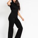  Judy Blue High Waist Garment Dyed Black Tummy Control Short Sleeve Straight Denim Jumpsuit 88853