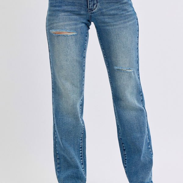 Judy Blue Mid Rise Contrast Wash Destroyed Dad Denim 88859