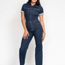  Judy Blue High Waist Tummy Control Short Sleeve Straight Denim Jumpsuit 88835