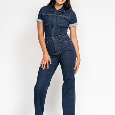 Judy Blue High Waist Tummy Control Short Sleeve Straight Denim Jumpsuit 88835