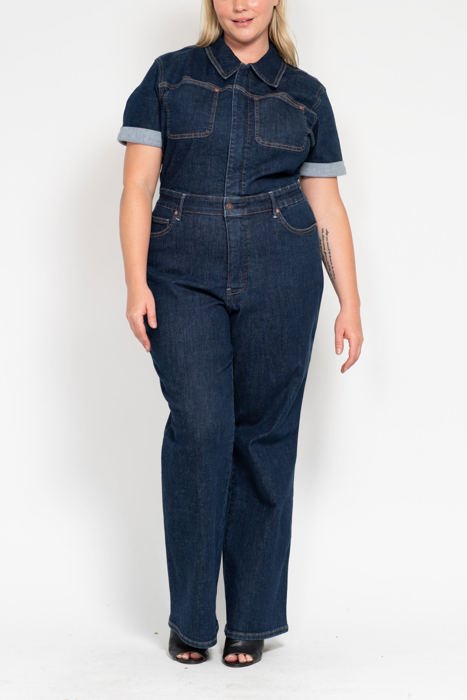 Judy Blue High Waist Tummy Control Short Sleeve Straight Denim Jumpsuit 88835