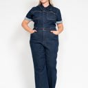  Judy Blue High Waist Tummy Control Short Sleeve Straight Denim Jumpsuit 88835