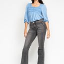  Judy Blue Mid Rise Tummy Control Washed Gray Release Hem Flare Denim 88880 - Plus