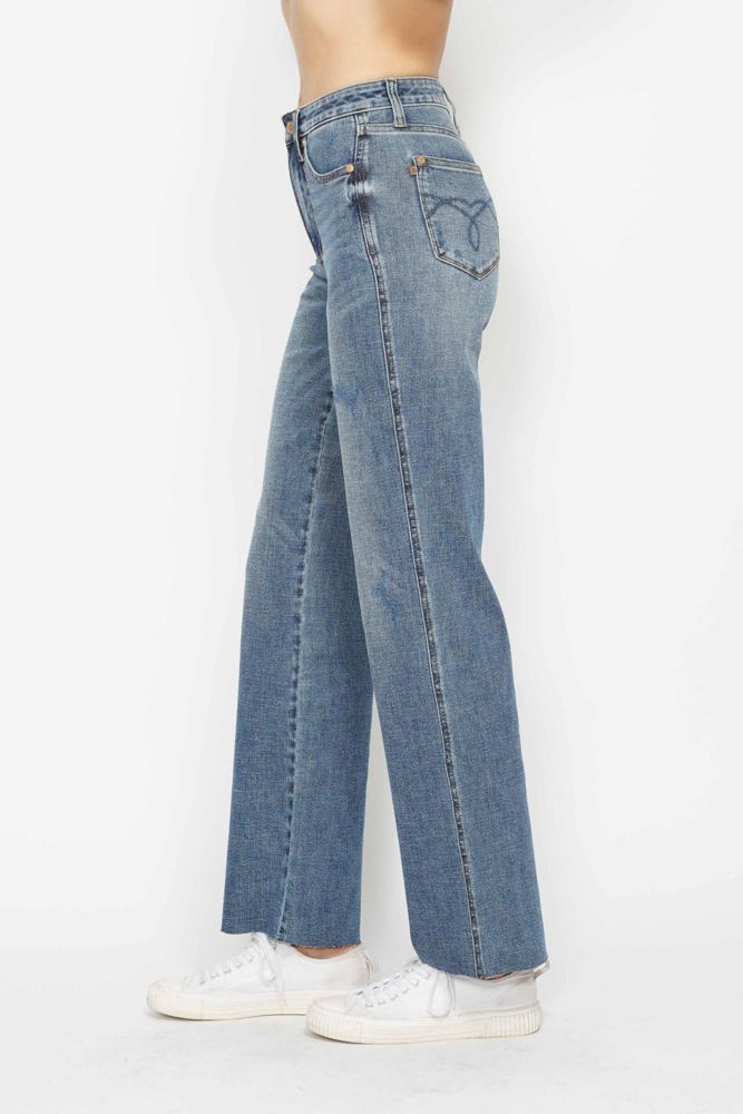 Judy Blue High Waist "Tummy Control" Raw Hem Straight Denim 88848