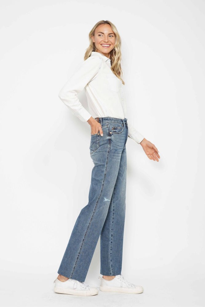 Judy Blue High Waist "Tummy Control" Raw Hem Straight Denim 88848