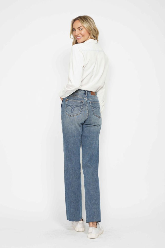 Judy Blue High Waist "Tummy Control" Raw Hem Straight Denim 88848