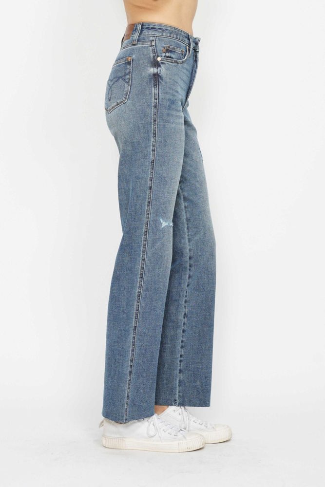 Judy Blue High Waist "Tummy Control" Raw Hem Straight Denim 88848