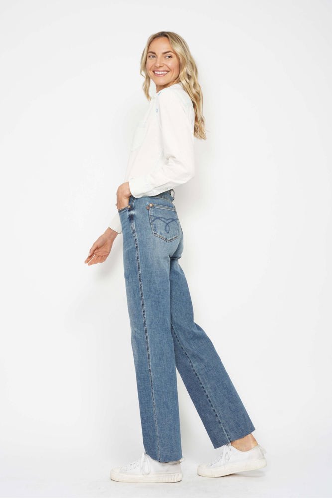 Judy Blue High Waist "Tummy Control" Raw Hem Straight Denim 88848