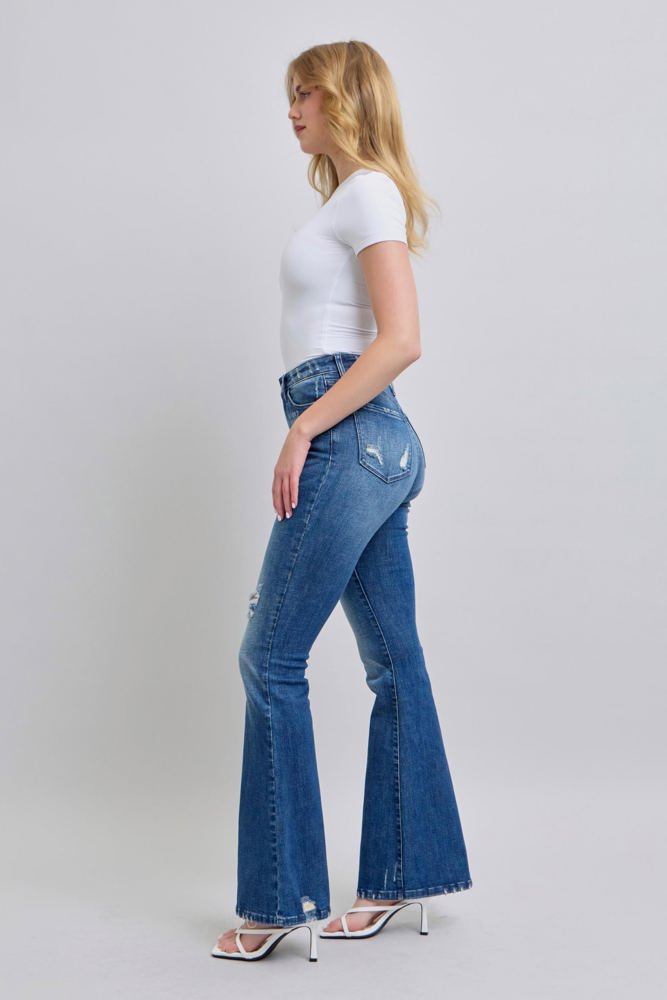 Judy Blue High Waist Contrast Wash Destroy Flare Denim 88383