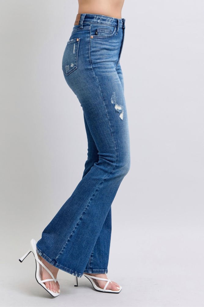 Judy Blue High Waist Contrast Wash Destroy Flare Denim 88383