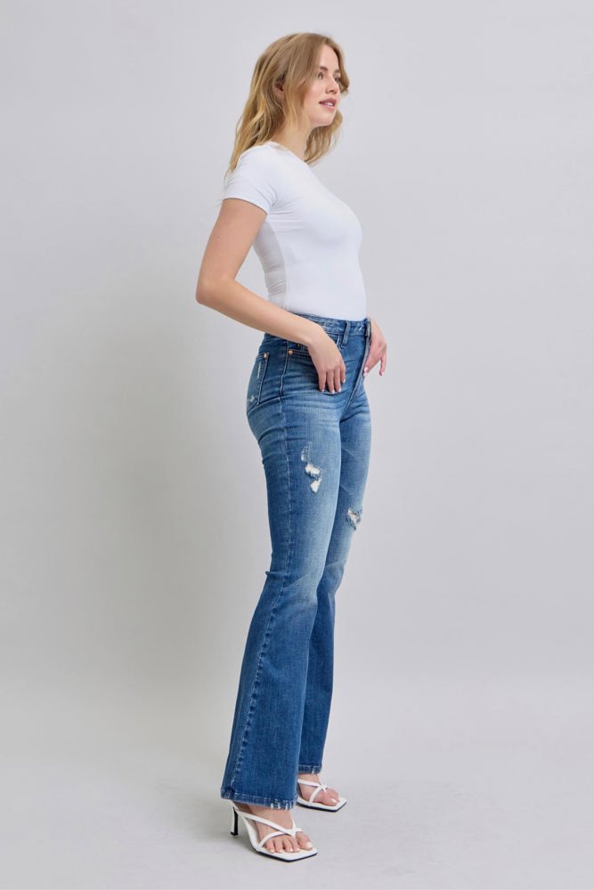 Judy Blue High Waist Contrast Wash Destroy Flare Denim 88383