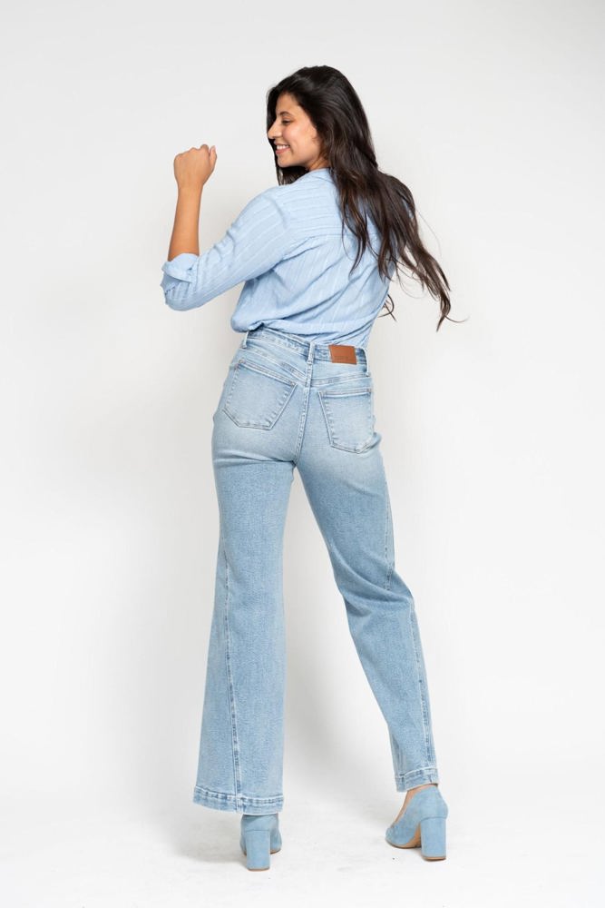 Judy Blue High Waist Side Seam Insert Detail Retro Wide Leg Denim 88766