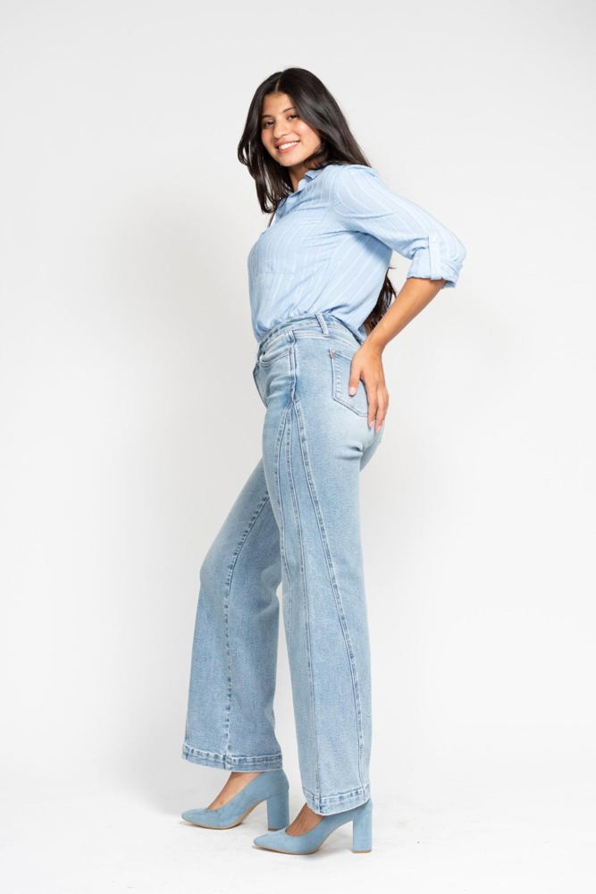 Judy Blue High Waist Side Seam Insert Detail Retro Wide Leg Denim 88766