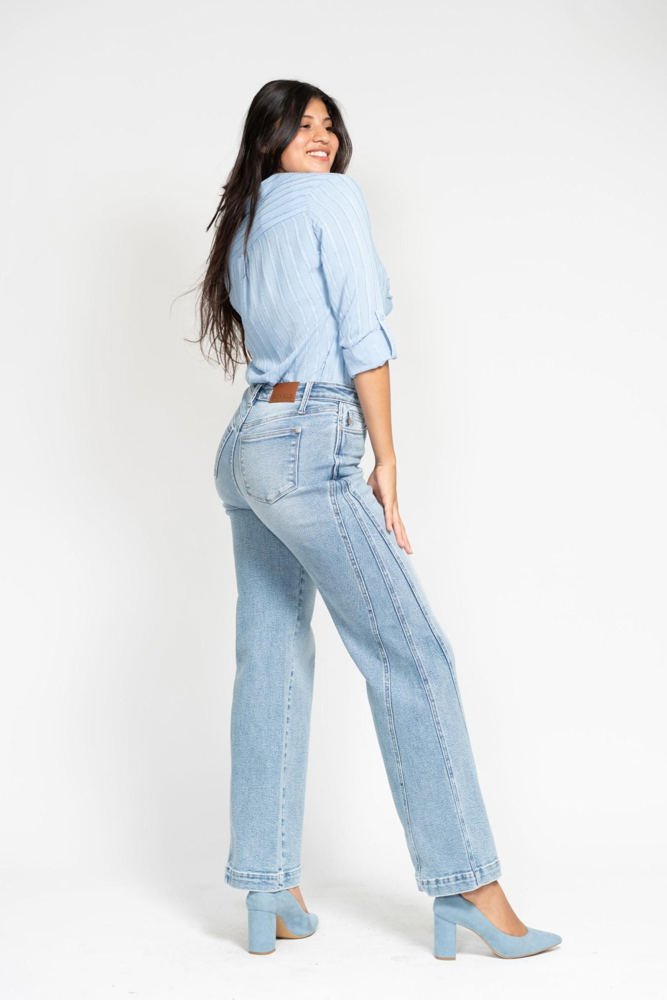 Judy Blue High Waist Side Seam Insert Detail Retro Wide Leg Denim 88766