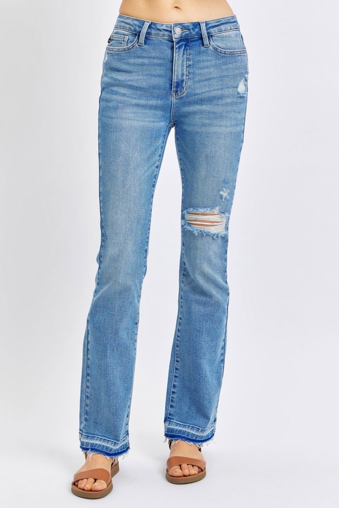 Judy Blue Mid Rise Destroy & Release Hem Bootcut Denim 88632