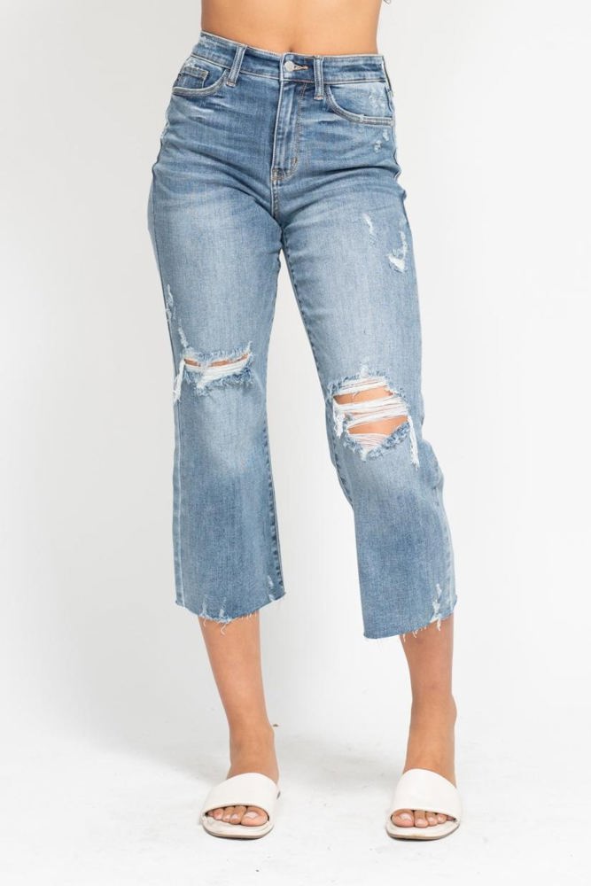 Judy Blue High Waist Destroy Wide Leg Crop Denim 82256