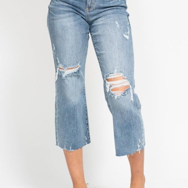 Judy Blue High Waist Destroy Wide Leg Crop Denim 82256 - Plus