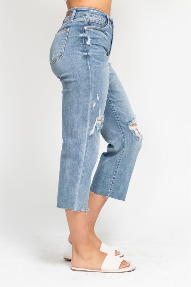 Judy Blue High Waist Destroy Wide Leg Crop Denim 82256