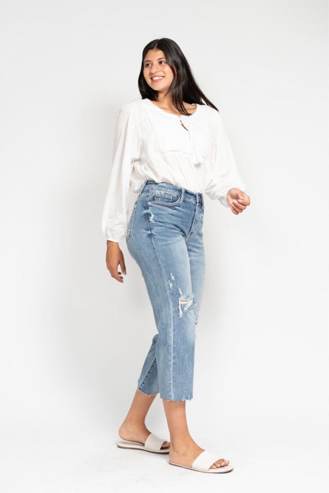 Judy Blue High Waist Destroy Wide Leg Crop Denim 82256