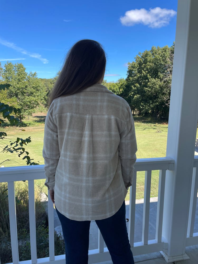 Beach Lunch Lounge “Sally” Plaid Button Up Flannel, Cream