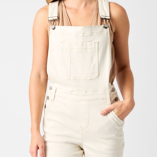 Judy Blue High Rise Garment Dyed Cutoff Shortalls in Ecru 150240